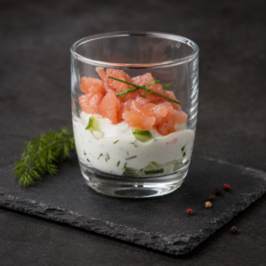 Verrine saumon fumé et ses concombres